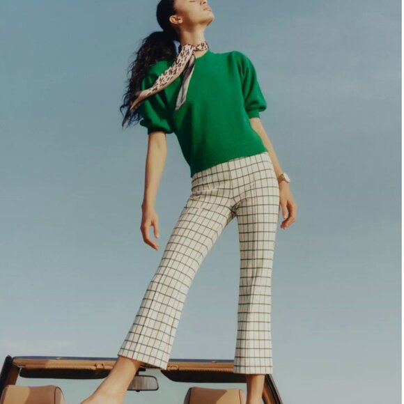 Anthropologie The Essential Crop Flare Pant Off White Black Green-XS - Picture 11 of 12